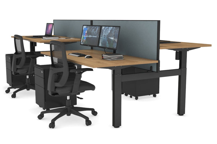 Just Right Height Adjustable 4 Person H-Bench Workstation - Black Frame [1200L x 800W] Jasonl salvage oak cool grey (820H x 1200W) none