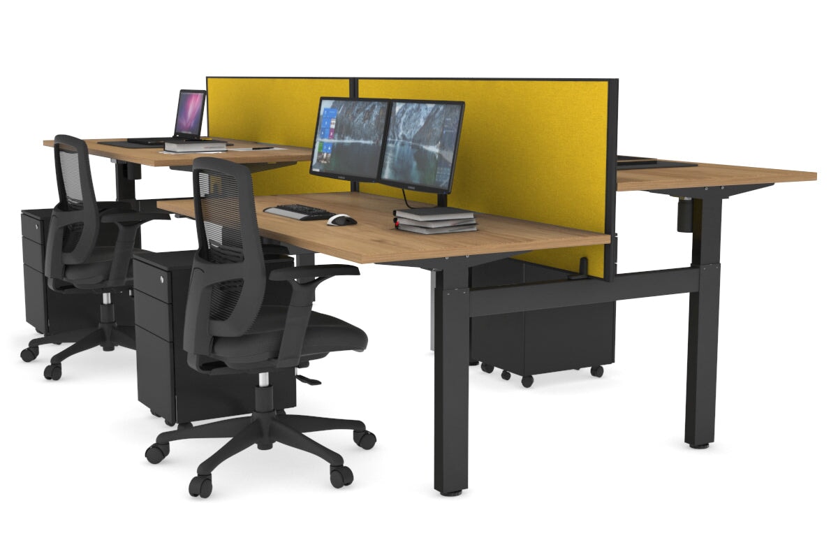 Just Right Height Adjustable 4 Person H-Bench Workstation - Black Frame [1200L x 800W] Jasonl salvage oak mustard yellow (820H x 1200W) none