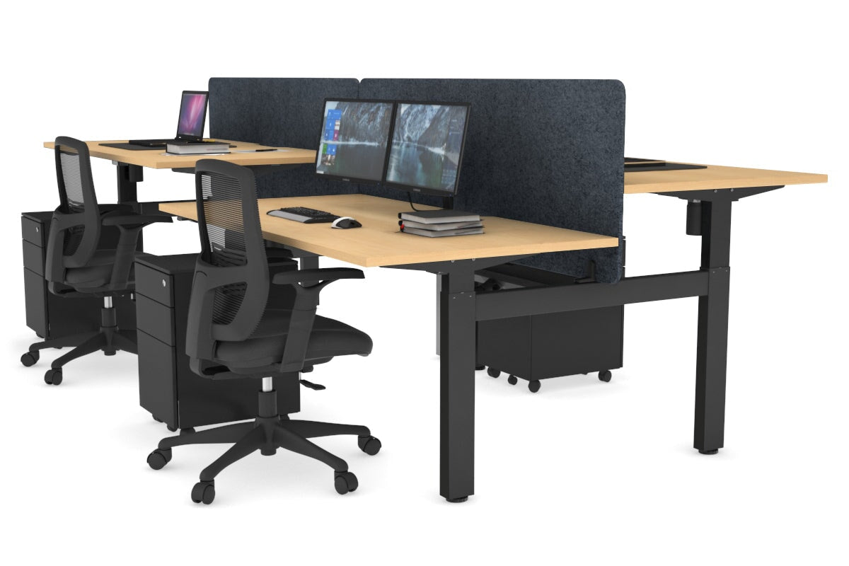 Just Right Height Adjustable 4 Person H-Bench Workstation - Black Frame [1200L x 800W] Jasonl maple dark grey echo panel (820H x 1200W) black cable tray