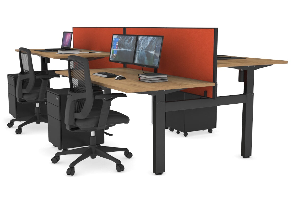 Just Right Height Adjustable 4 Person H-Bench Workstation - Black Frame [1200L x 800W] Jasonl salvage oak squash orange (820H x 1200W) none