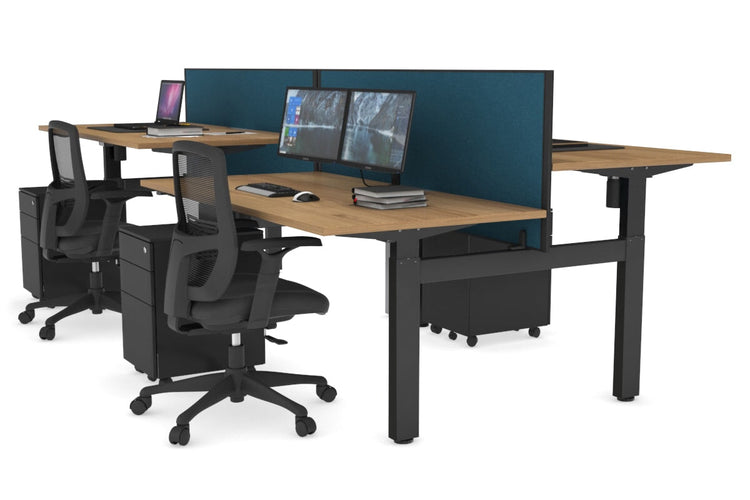 Just Right Height Adjustable 4 Person H-Bench Workstation - Black Frame [1200L x 800W] Jasonl salvage oak deep blue (820H x 1200W) none