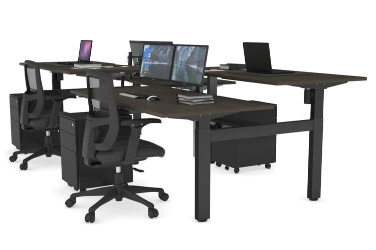 Just Right Height Adjustable 4 Person H-Bench Workstation - Black Frame [1200L x 800W] Jasonl dark oak none black cable tray