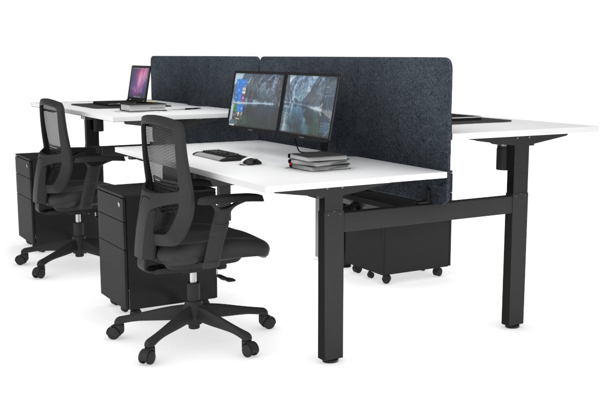 Just Right Height Adjustable 4 Person H-Bench Workstation - Black Frame [1200L x 800W] Jasonl white dark grey echo panel (820H x 1200W) black cable tray