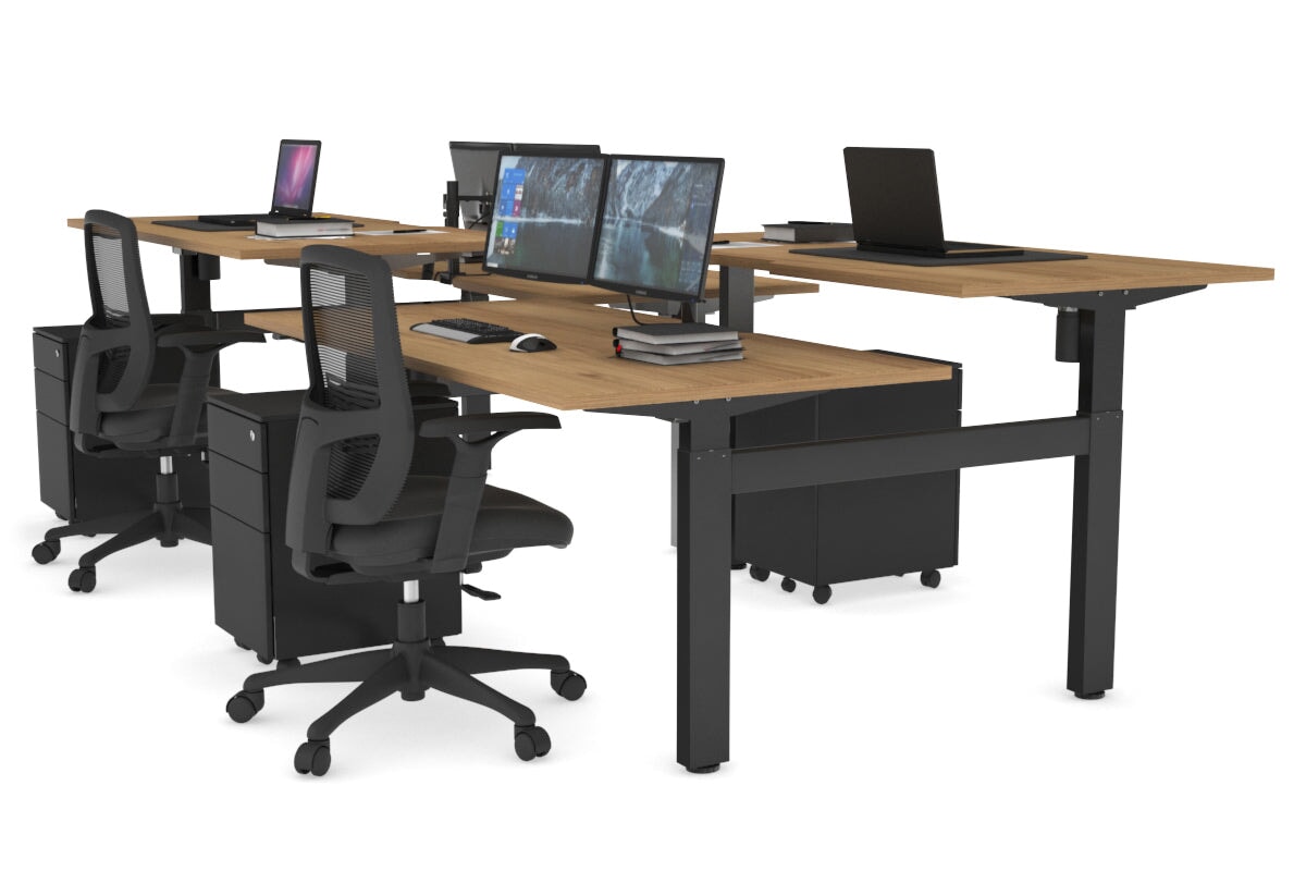 Just Right Height Adjustable 4 Person H-Bench Workstation - Black Frame [1200L x 800W] Jasonl 