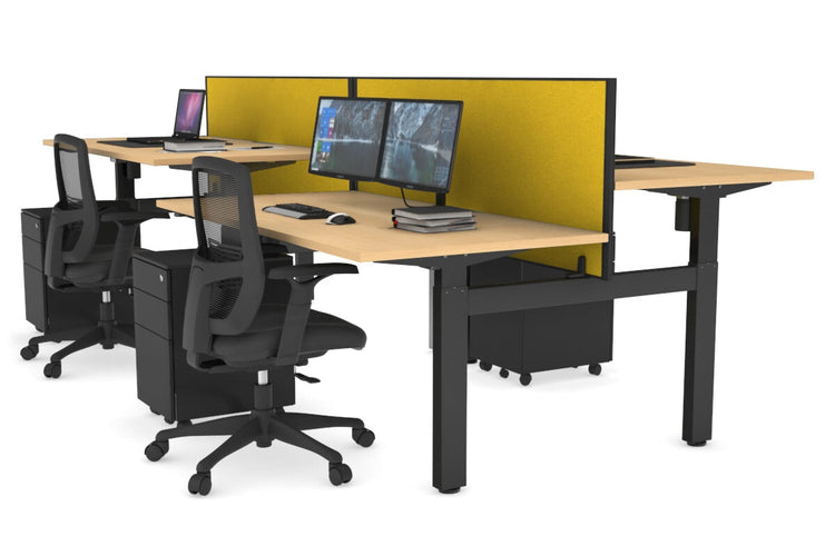 Just Right Height Adjustable 4 Person H-Bench Workstation - Black Frame [1200L x 800W] Jasonl maple mustard yellow (820H x 1200W) none