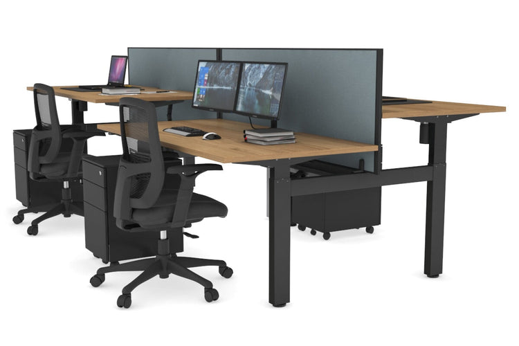 Just Right Height Adjustable 4 Person H-Bench Workstation - Black Frame [1200L x 800W] Jasonl salvage oak cool grey (820H x 1200W) black cable tray
