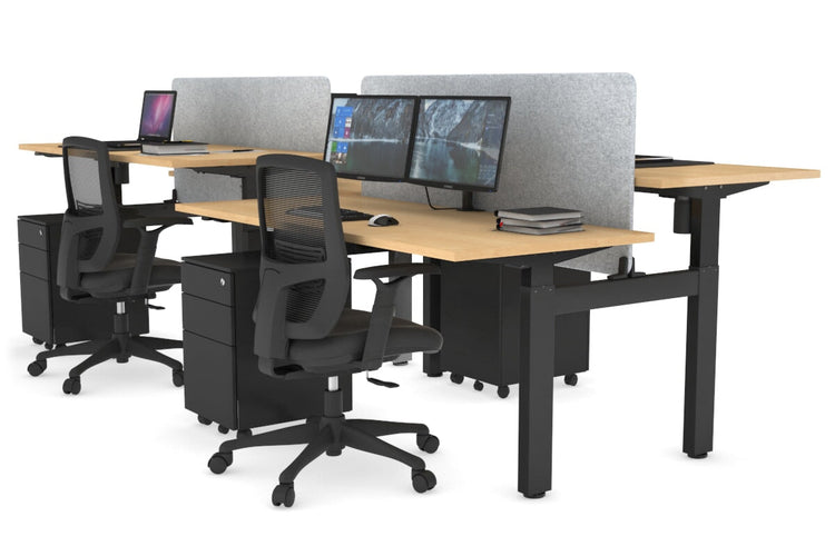 Just Right Height Adjustable 4 Person H-Bench Workstation - Black Frame [1400L x 700W] Jasonl maple light grey echo panel (820H x 1200W) none