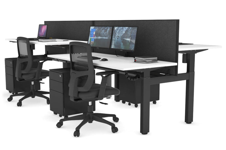 Just Right Height Adjustable 4 Person H-Bench Workstation - Black Frame [1400L x 700W] Jasonl white moody charcoal (820H x 1400W) black cable tray