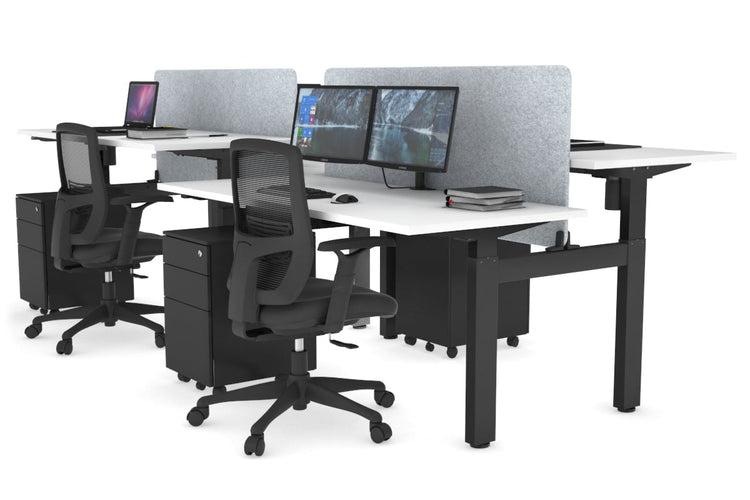 Just Right Height Adjustable 4 Person H-Bench Workstation - Black Frame [1400L x 700W] Jasonl white light grey echo panel (820H x 1200W) none