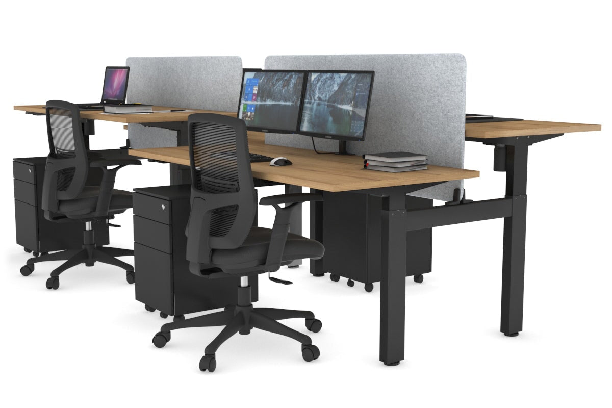 Just Right Height Adjustable 4 Person H-Bench Workstation - Black Frame [1400L x 700W] Jasonl salvage oak light grey echo panel (820H x 1200W) none