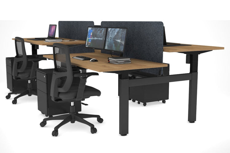 Just Right Height Adjustable 4 Person H-Bench Workstation - Black Frame [1400L x 800W] Jasonl salvage oak dark grey echo panel (820H x 1200W) black cable tray
