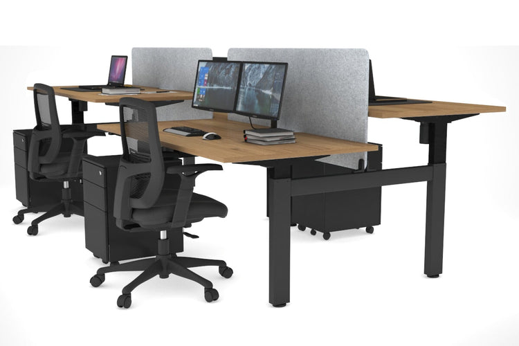 Just Right Height Adjustable 4 Person H-Bench Workstation - Black Frame [1400L x 800W] Jasonl salvage oak light grey echo panel (820H x 1200W) none