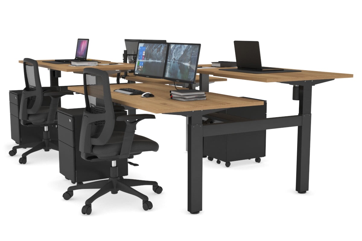 Just Right Height Adjustable 4 Person H-Bench Workstation - Black Frame [1400L x 800W] Jasonl salvage oak none black cable tray