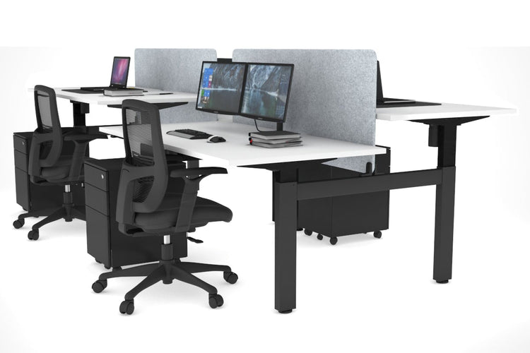 Just Right Height Adjustable 4 Person H-Bench Workstation - Black Frame [1400L x 800W] Jasonl white light grey echo panel (820H x 1200W) none