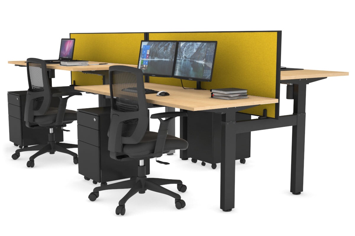 Just Right Height Adjustable 4 Person H-Bench Workstation - Black Frame [1600L x 700W] Jasonl maple mustard yellow (820H x 1600W) none