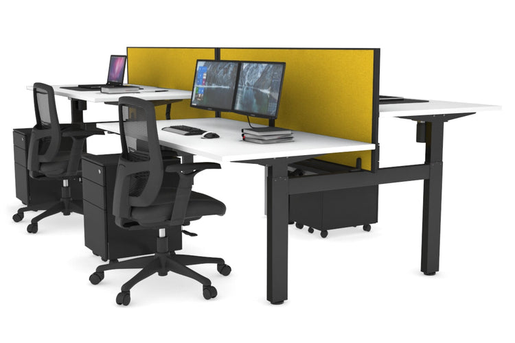 Just Right Height Adjustable 4 Person H-Bench Workstation - Black Frame [1600L x 800W] Jasonl white mustard yellow (820H x 1600W) black cable tray