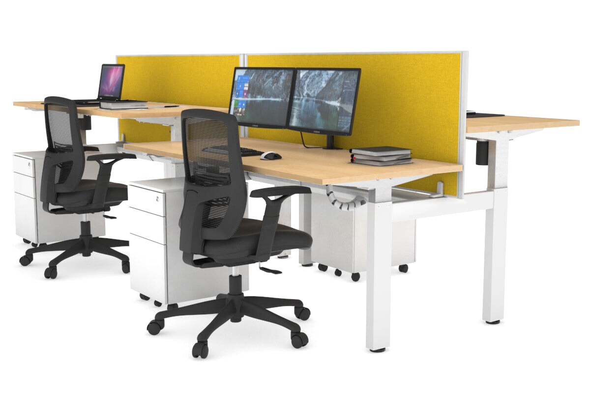 Just Right Height Adjustable 4 Person H-Bench Workstation - White Frame [1200L x 700W] Jasonl 