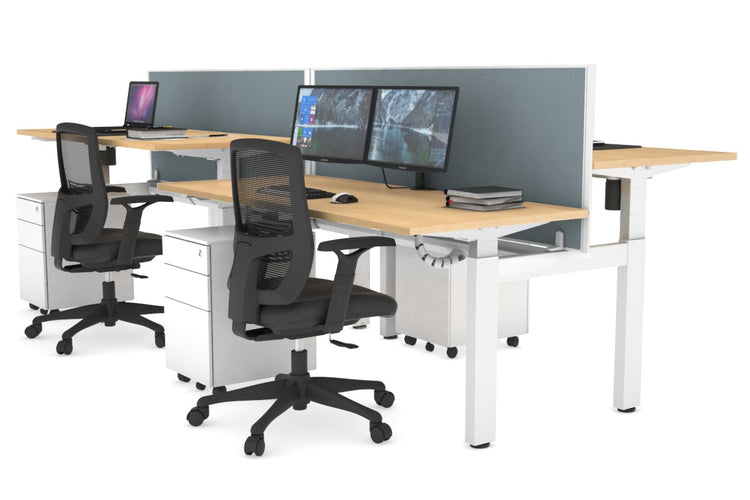 Just Right Height Adjustable 4 Person H-Bench Workstation - White Frame [1200L x 700W] Jasonl 