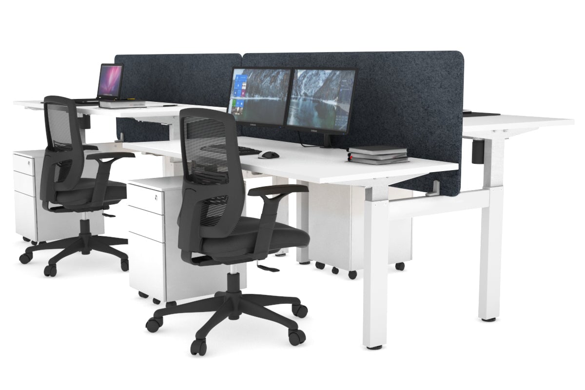 Just Right Height Adjustable 4 Person H-Bench Workstation - White Frame [1200L x 700W] Jasonl white dark grey echo panel (820H x 1200W) none