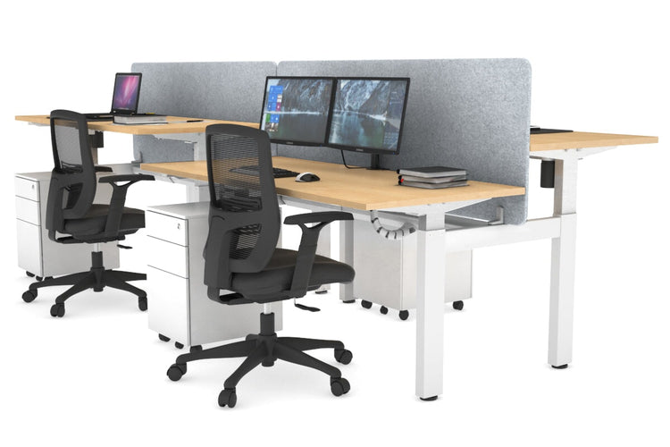 Just Right Height Adjustable 4 Person H-Bench Workstation - White Frame [1200L x 700W] Jasonl maple light grey echo panel (820H x 1200W) white cable tray