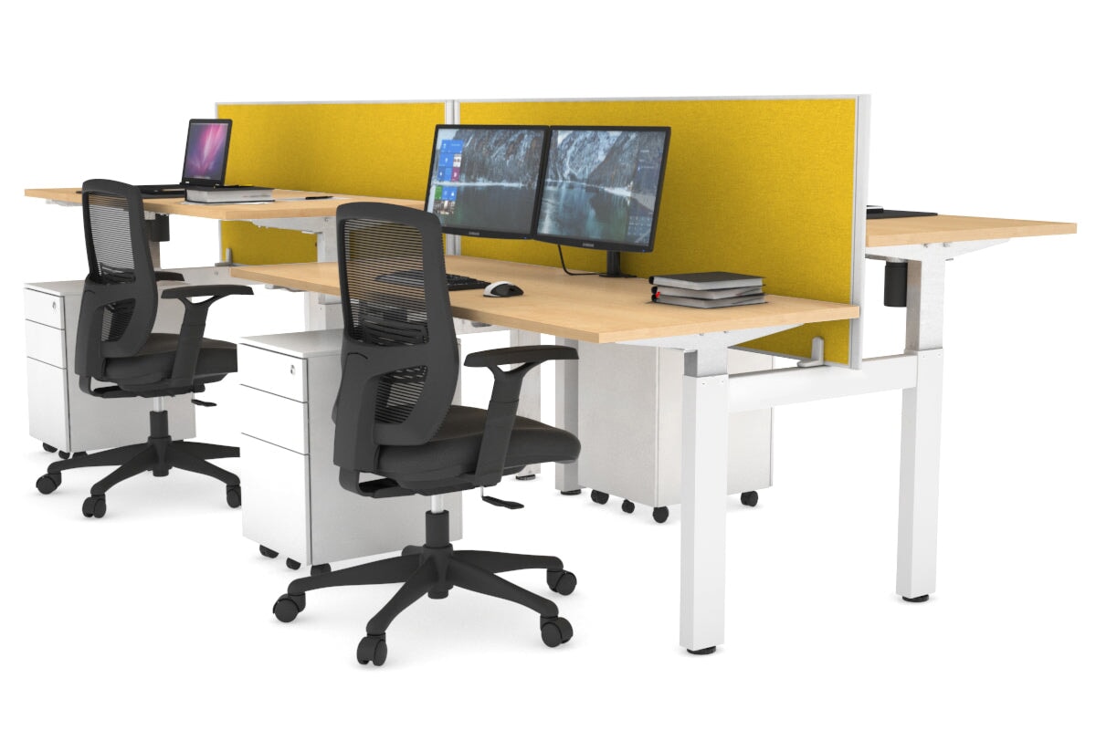 Just Right Height Adjustable 4 Person H-Bench Workstation - White Frame [1200L x 700W] Jasonl maple mustard yellow (820H x 1200W) none