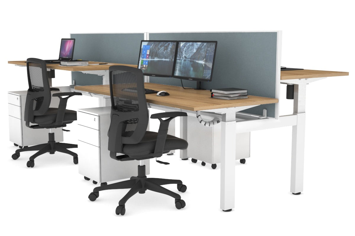 Just Right Height Adjustable 4 Person H-Bench Workstation - White Frame [1200L x 700W] Jasonl 