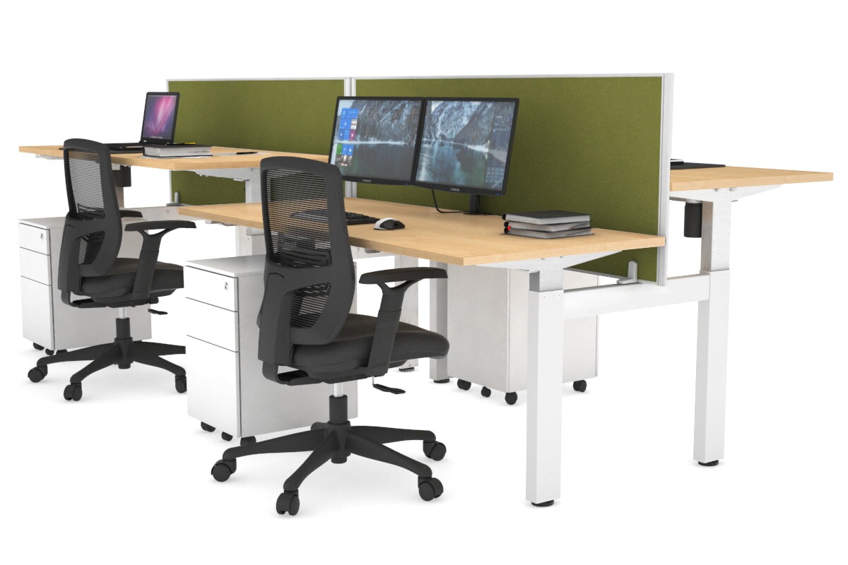 Just Right Height Adjustable 4 Person H-Bench Workstation - White Frame [1200L x 700W] Jasonl maple green moss (820H x 1200W) none