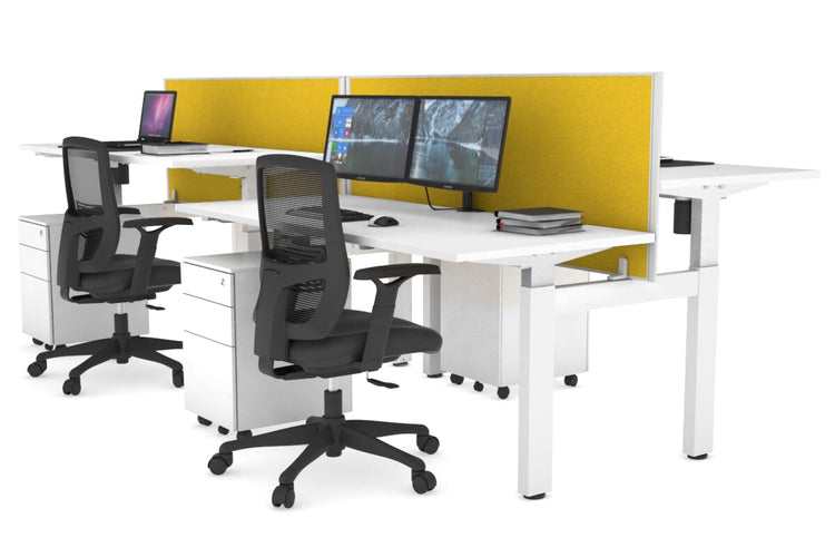 Just Right Height Adjustable 4 Person H-Bench Workstation - White Frame [1200L x 700W] Jasonl white mustard yellow (820H x 1200W) none
