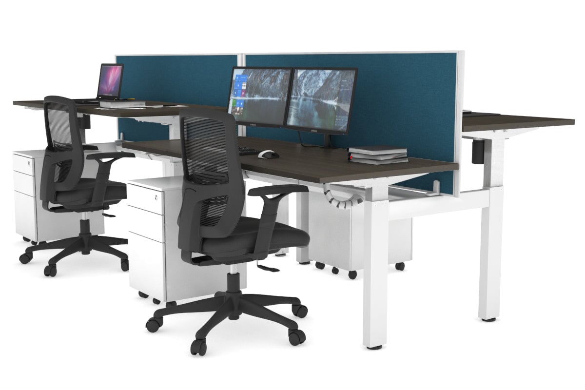 Just Right Height Adjustable 4 Person H-Bench Workstation - White Frame [1200L x 700W] Jasonl 