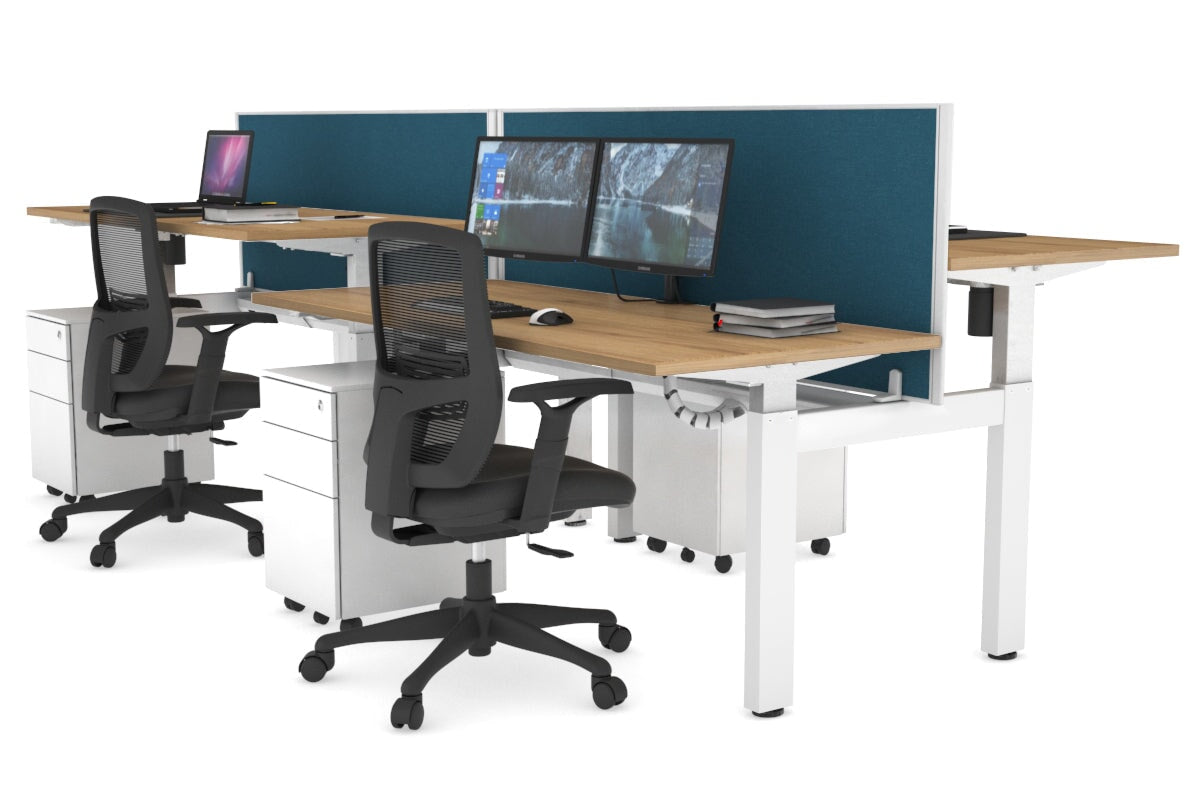 Just Right Height Adjustable 4 Person H-Bench Workstation - White Frame [1200L x 700W] Jasonl 