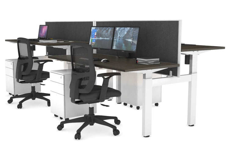 Just Right Height Adjustable 4 Person H-Bench Workstation - White Frame [1200L x 700W] Jasonl dark oak moody charcoal (820H x 1200W) none