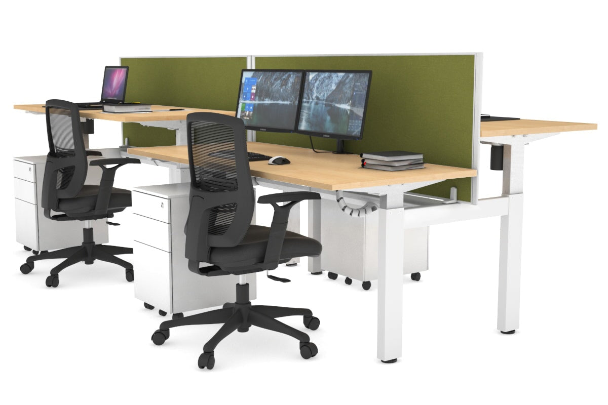 Just Right Height Adjustable 4 Person H-Bench Workstation - White Frame [1200L x 700W] Jasonl 