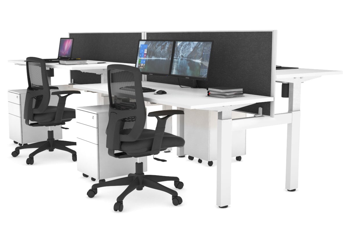 Just Right Height Adjustable 4 Person H-Bench Workstation - White Frame [1200L x 700W] Jasonl white moody charcoal (820H x 1200W) none