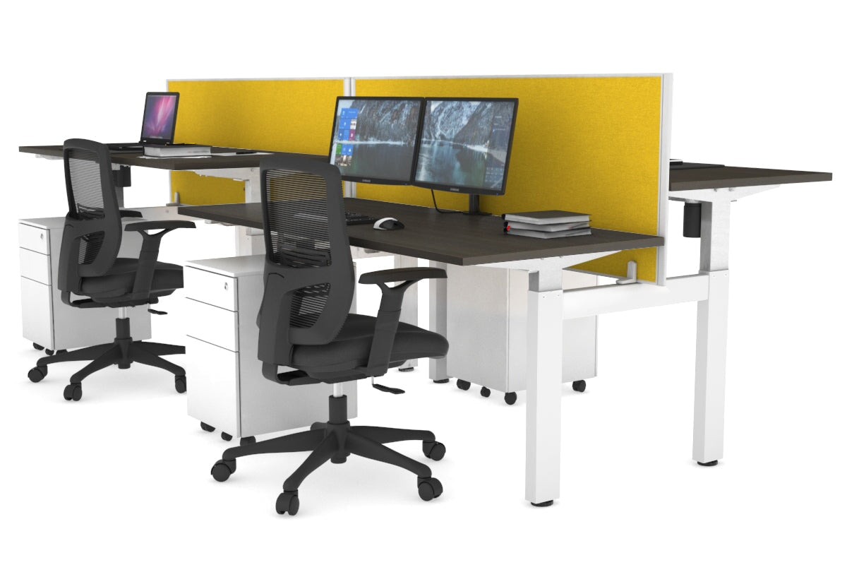 Just Right Height Adjustable 4 Person H-Bench Workstation - White Frame [1200L x 700W] Jasonl 