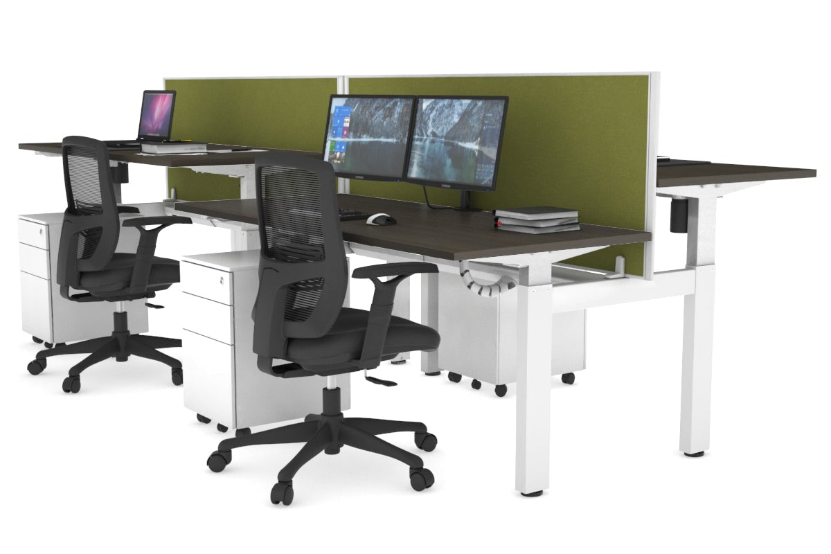 Just Right Height Adjustable 4 Person H-Bench Workstation - White Frame [1200L x 700W] Jasonl 