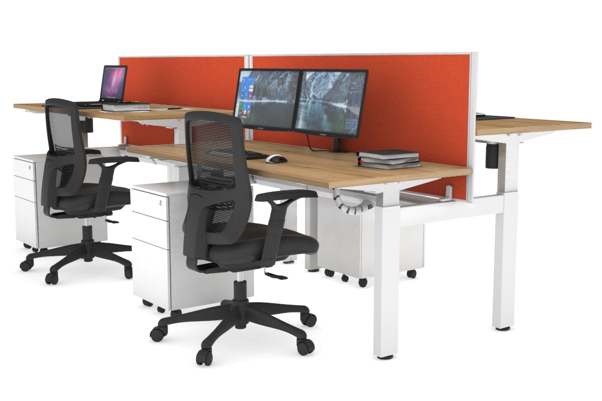 Just Right Height Adjustable 4 Person H-Bench Workstation - White Frame [1200L x 700W] Jasonl 