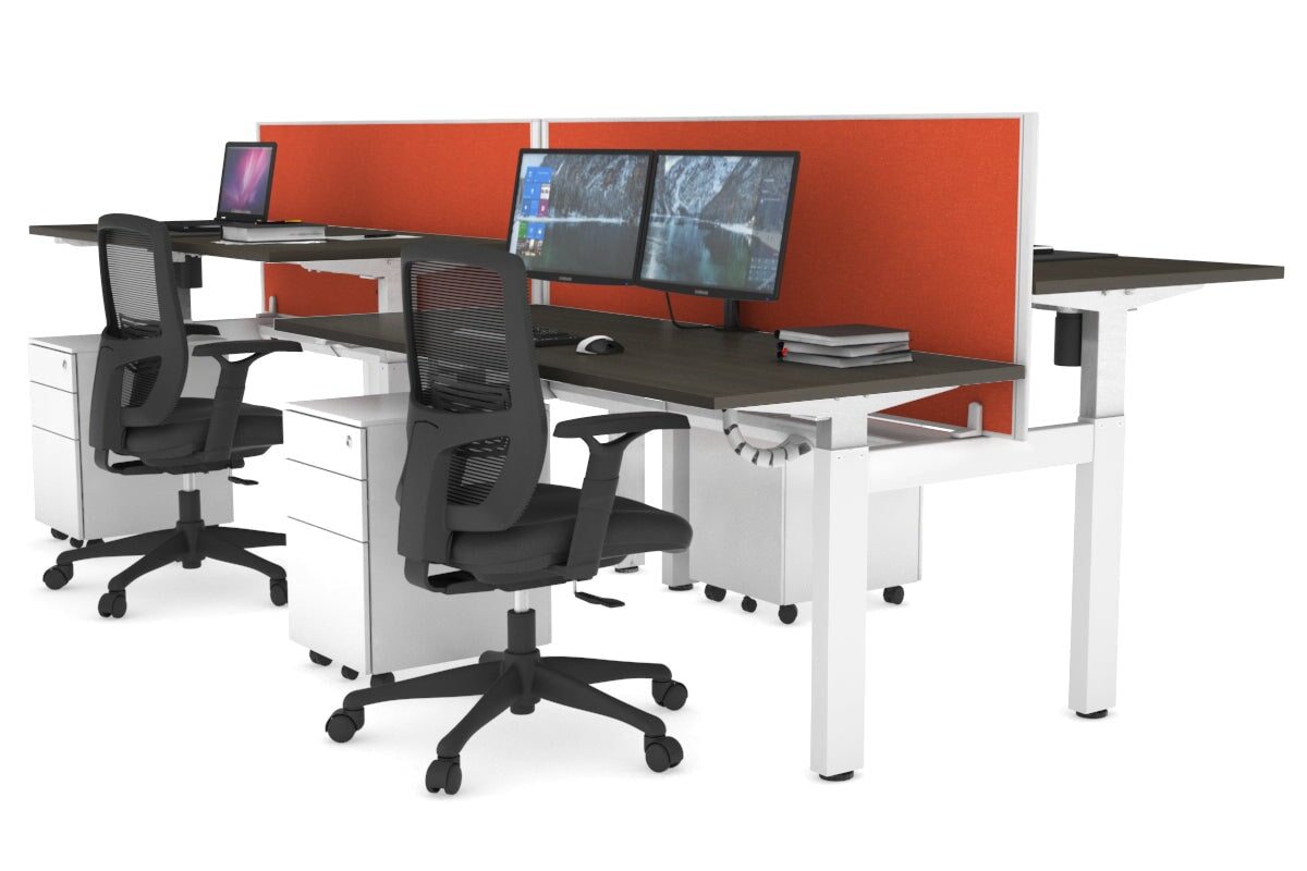 Just Right Height Adjustable 4 Person H-Bench Workstation - White Frame [1200L x 700W] Jasonl 