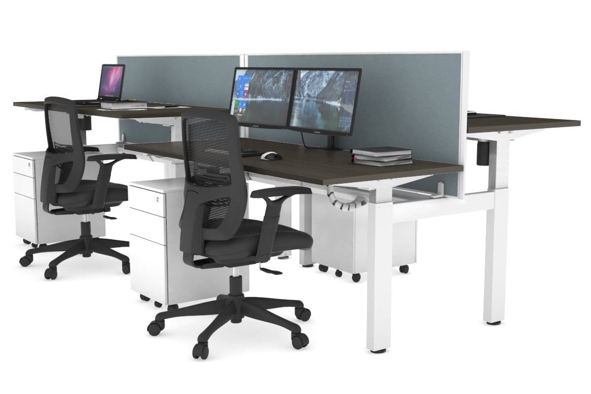 Just Right Height Adjustable 4 Person H-Bench Workstation - White Frame [1200L x 700W] Jasonl 