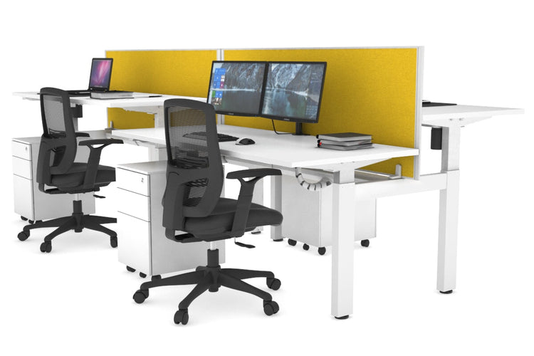 Just Right Height Adjustable 4 Person H-Bench Workstation - White Frame [1200L x 700W] Jasonl white mustard yellow (820H x 1200W) white cable tray