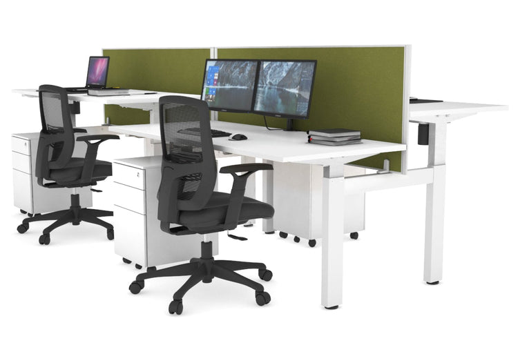 Just Right Height Adjustable 4 Person H-Bench Workstation - White Frame [1200L x 700W] Jasonl white green moss (820H x 1200W) none