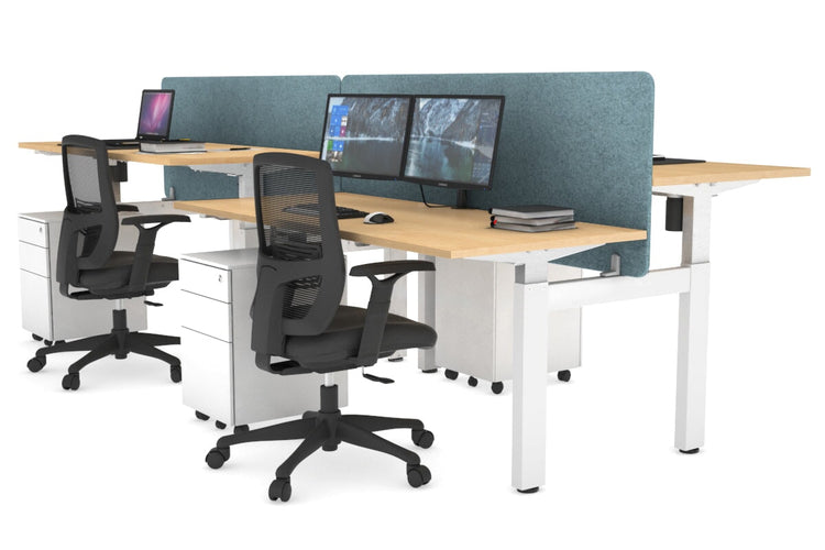 Just Right Height Adjustable 4 Person H-Bench Workstation - White Frame [1200L x 700W] Jasonl maple blue echo panel (820H x 1200W) none