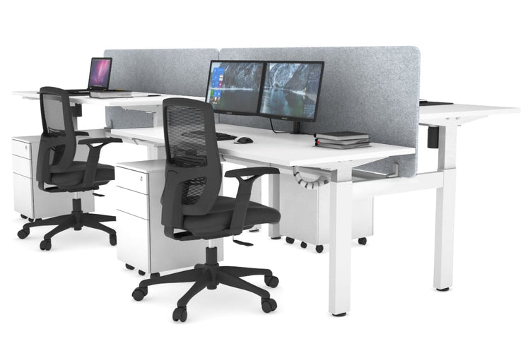 Just Right Height Adjustable 4 Person H-Bench Workstation - White Frame [1200L x 700W] Jasonl white light grey echo panel (820H x 1200W) white cable tray