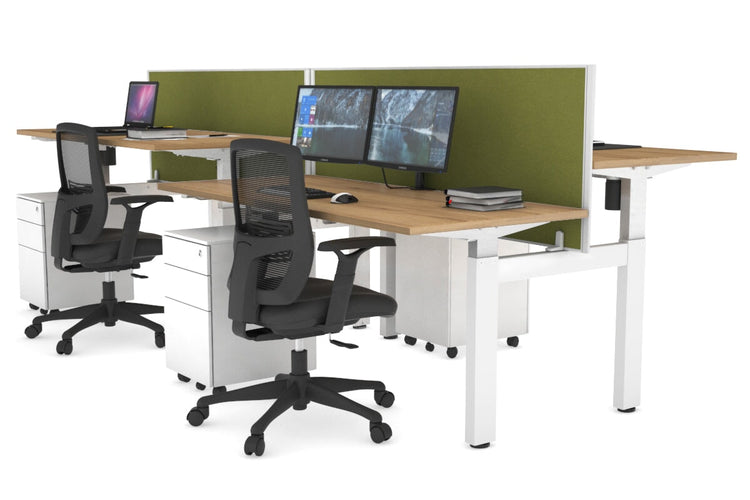 Just Right Height Adjustable 4 Person H-Bench Workstation - White Frame [1200L x 700W] Jasonl salvage oak green moss (820H x 1200W) none