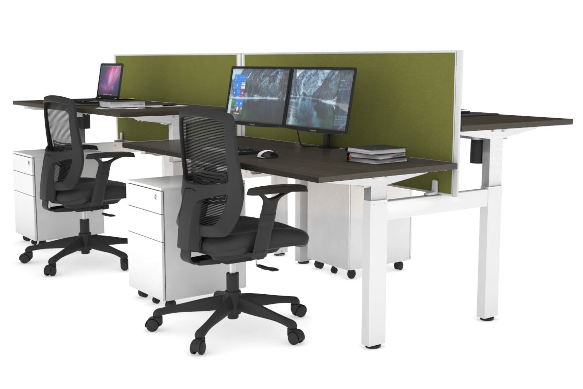 Just Right Height Adjustable 4 Person H-Bench Workstation - White Frame [1200L x 700W] Jasonl 