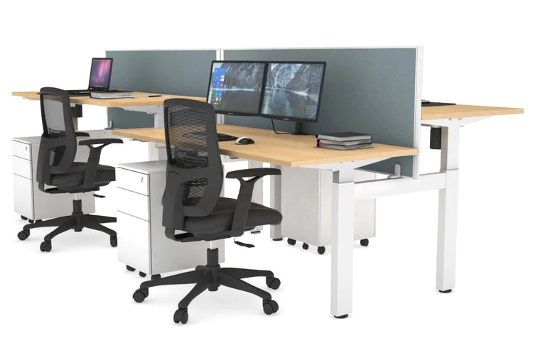 Just Right Height Adjustable 4 Person H-Bench Workstation - White Frame [1200L x 700W] Jasonl maple cool grey (820H x 1200W) none