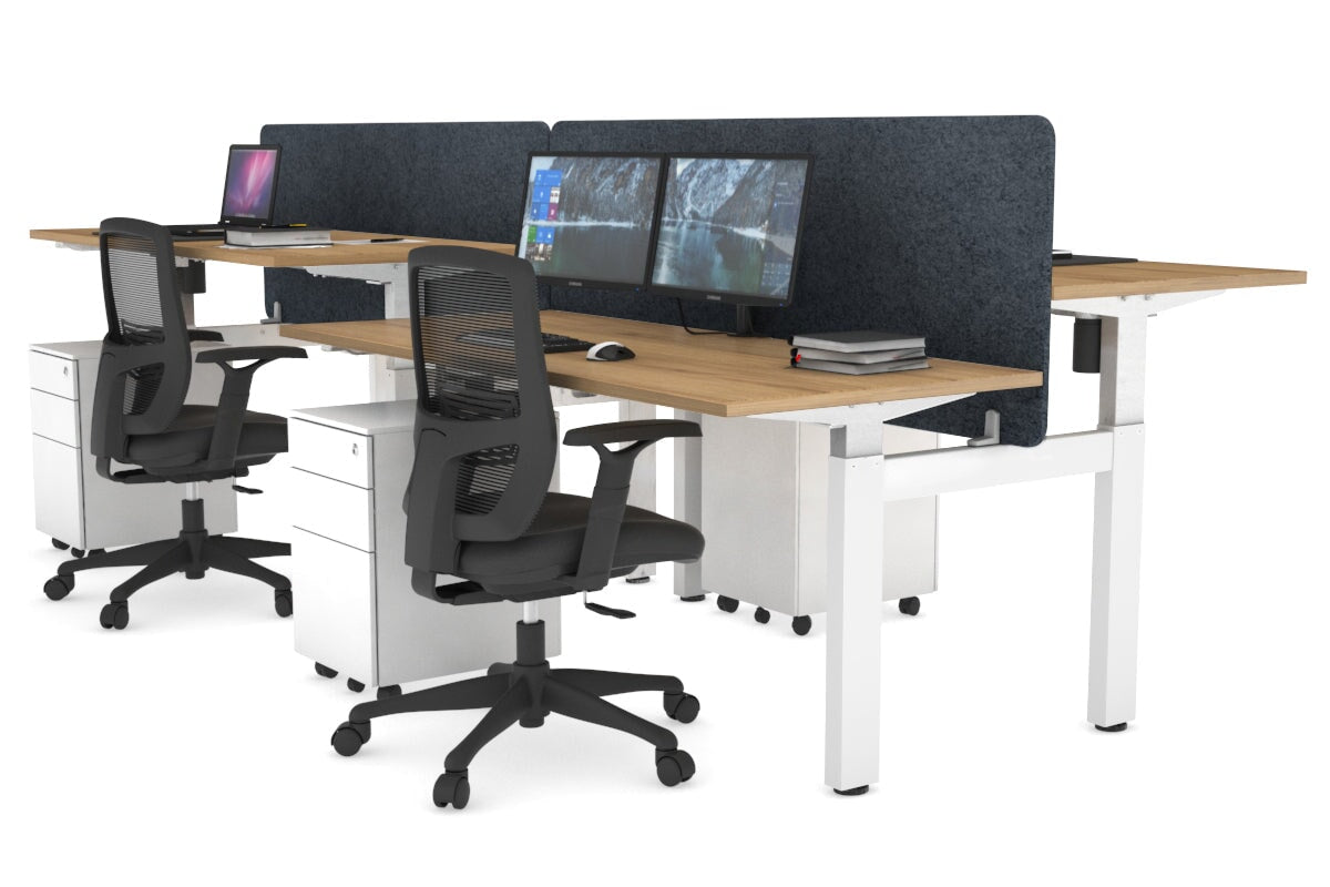 Just Right Height Adjustable 4 Person H-Bench Workstation - White Frame [1200L x 700W] Jasonl salvage oak dark grey echo panel (820H x 1200W) none