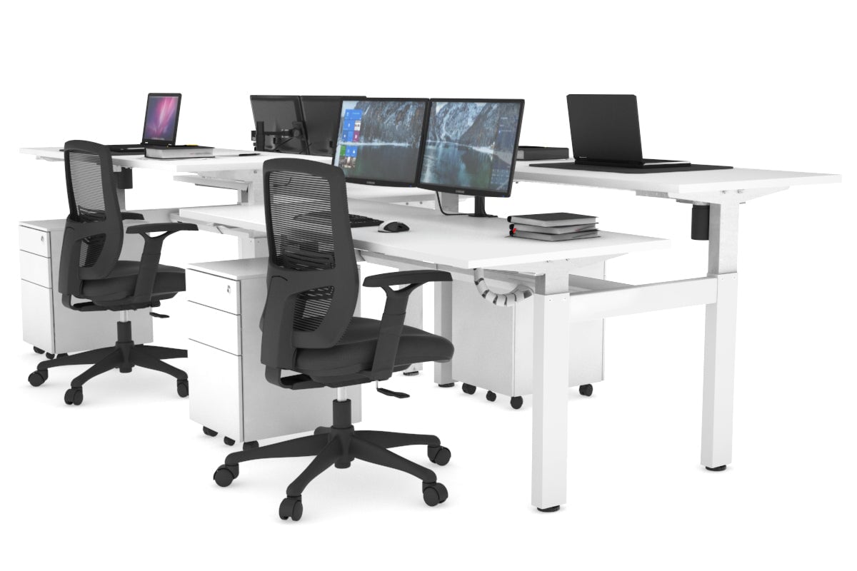 Just Right Height Adjustable 4 Person H-Bench Workstation - White Frame [1200L x 700W] Jasonl white none white cable tray