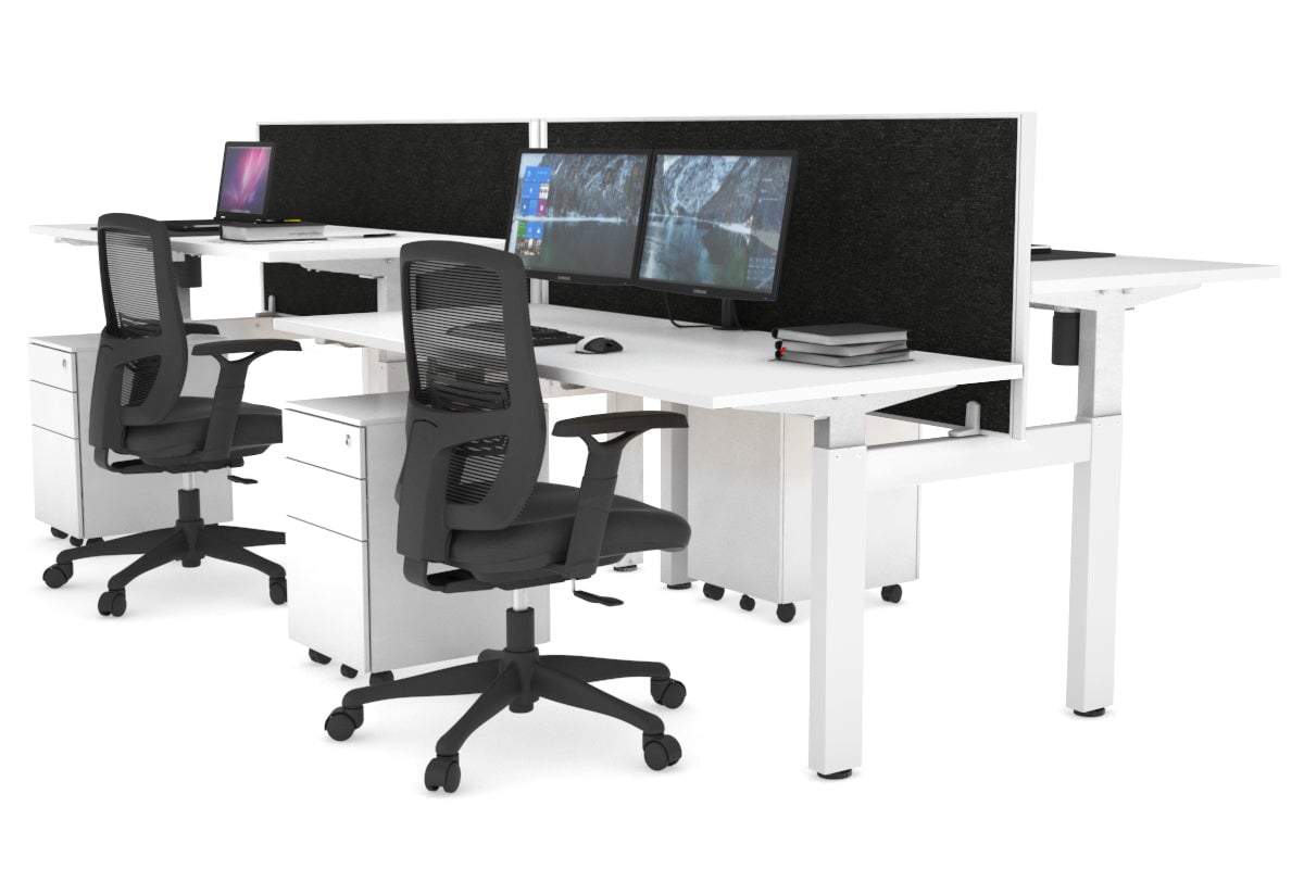 Just Right Height Adjustable 4 Person H-Bench Workstation - White Frame [1200L x 700W] Jasonl 