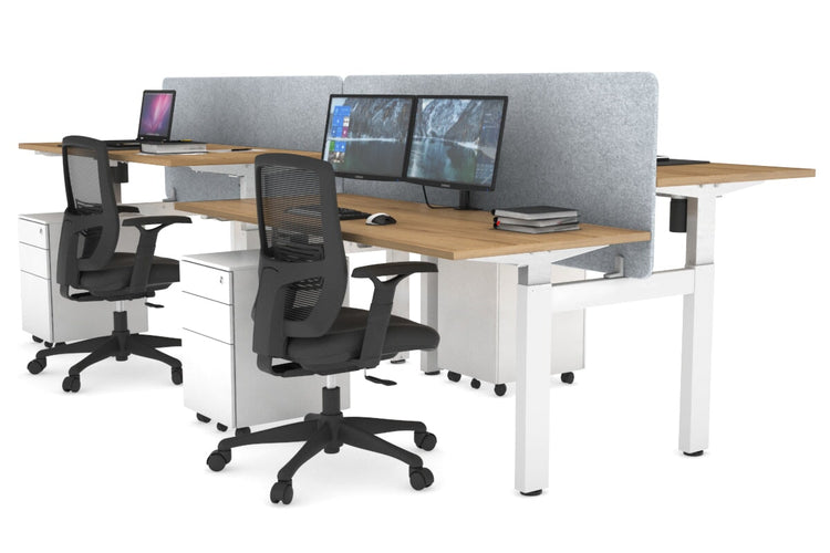 Just Right Height Adjustable 4 Person H-Bench Workstation - White Frame [1200L x 700W] Jasonl salvage oak light grey echo panel (820H x 1200W) none