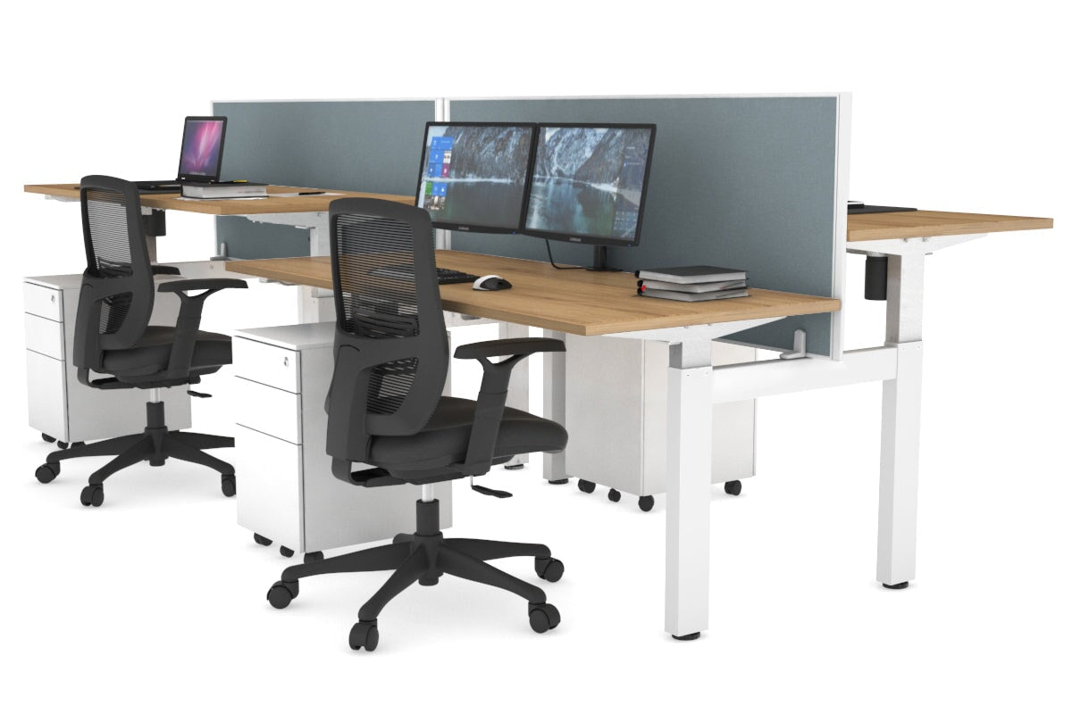 Just Right Height Adjustable 4 Person H-Bench Workstation - White Frame [1200L x 700W] Jasonl 